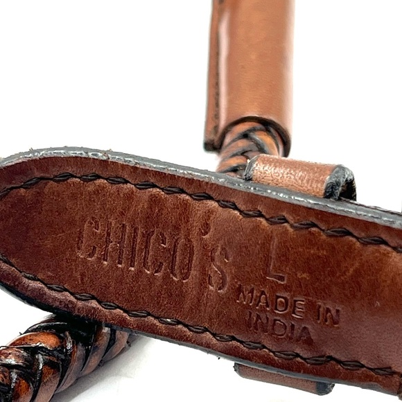 Vintage Chicos Belt Brown Genuine Leather Buckle Unique Southwest Braided Belt - Picture 8 of 14